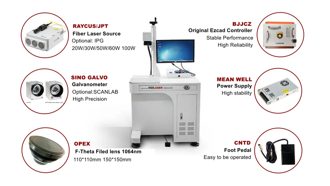 50W Portable Color Jewelry Fiber Laser Marking Machine CNC Engraving for Metal Cutting Plastic 3D Logo Gold Chain Number Plate Galvo YAG Subsurface Printing